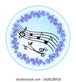 round emblem with beautiful flowers and bird,vector illustration