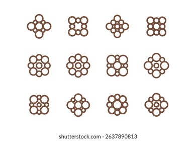 Round emblem with circle. Set of 12 decorative geometric element. Modern abstract decor.