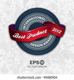 Round emblem design with red ribbon light effect