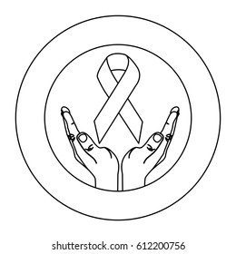 round emblem hands holding up breast cancer symbol, vector illustration design