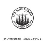 Round Emblem logo label of Rustic Retro Vintage Hemlock, Evergreen, Pines, Spruce, Cedar trees