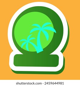 round emblem logo with palm trees and vacation