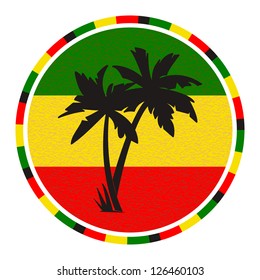 Round emblem with palm trees on the background of  the flag Rastafarian