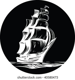 round emblem of sail ship