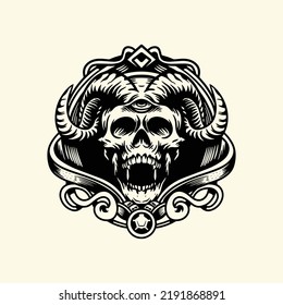 Round Emblem Vector Skull Head Badge Stock Vector (Royalty Free ...