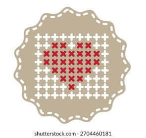 Bordado redondo, punto de cruz, patrón de corazón. Día de San Valentín, amor