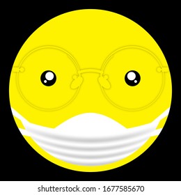 round emoji doctor emoticon smile in a protective medical bandage and glasses. Isolated vector on black background