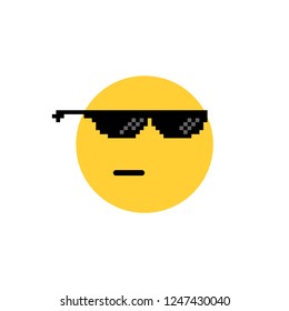 round emoji like a boss or leader. flat cartoon trend modern minimal 8bit expression logotype graphic design element isolated on white. concept of hipster or trendy people and thug life or tgif meme