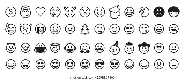 Round emoji vector icons set. Different type of  funny faces for different mood and emotions expression. Vector illustration EPS 10