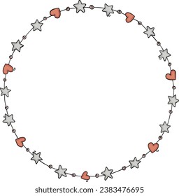Round empty frame with stars and hearts
