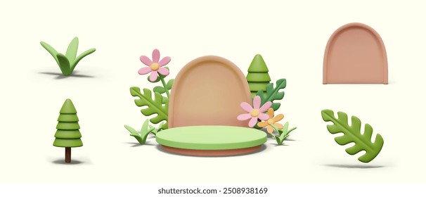 Round empty platform for advertising eco products. Vector scene template