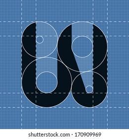 Round engineering font. Symbol W