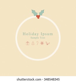 Round EPS10 flat design holiday text box with holly decoration and icon set for web page, banner, cover - yellow version