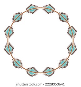 Round ethnic frame. Decorative circle border with mexican tribal pattern. Vector illustration.