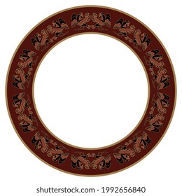 Round Ethnic Frame With Funny Male Sirens. Ancient Greek Mythology. Bearded Winged Half Man Half Bird. Fantastic Creature.