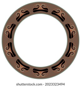 Round ethnic frame with Native American spiral motifs of Aleut Indians.