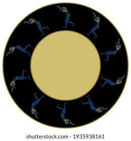 Round ethnic ornament or frame with dancing ancient Egyptian girls.