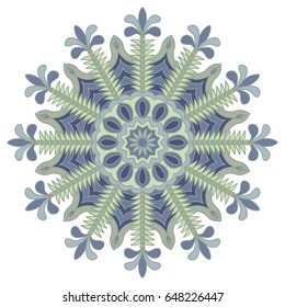 Round Ethnic Pattern. Bright Mandala Ornament Drawn in Desaturated Faded Colors. Vintage Style
