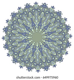 Round Ethnic Pattern. Bright Mandala Ornament Drawn in Desaturated Faded Colors. Vintage Style