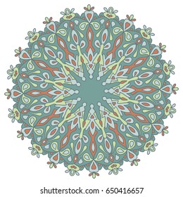 Round Ethnic Pattern. Bright Mandala Ornament Drawn in Desaturated Faded Colors. Vintage Style
