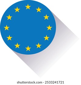 Runde EU-Flagge mit Reflexion auf weißem Hintergrund



