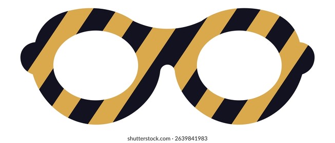 Round eyeglasses with black and gold stripes creating a playful and whimsical look, perfect for adding a touch of fun to any outfit or occasion, isolated on a white background