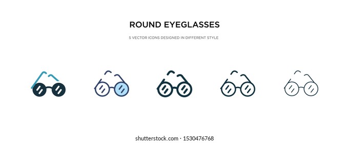 round eyeglasses icon in different style vector illustration. two colored and black round eyeglasses vector icons designed in filled, outline, line and stroke style can be used for web, mobile, ui