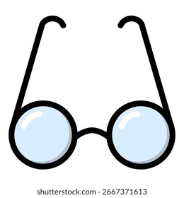 Round eyeglasses icon in flat design style with light blue lenses. Perfect for education, reading, vision, optical, knowledge, school, and academic-related materials
