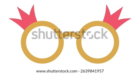 Round eyeglasses with two red crowns are celebrating Mardi Gras with a festive and playful design, adding a touch of royalty to any celebration