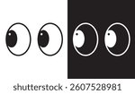 Round eyes looking right. Eyes looking to one side. Sideways glance vector icon. Two eyes emoji. Cartoon eyes looking. For doll, toy, comic book animation. Vector illustration