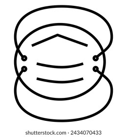 The round face mask flat outline is a circular pattern with ear loops or ties, featuring sections for the nose, mouth, and chin, designed to cover the face securely.