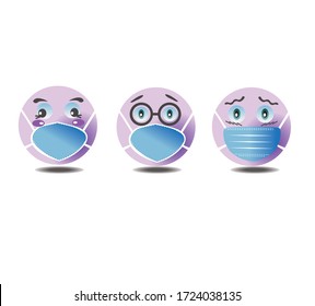 Round Face with Medical Mask cartoon. Emoji set with medical mask. Emoji wearing a protective surgical mask.