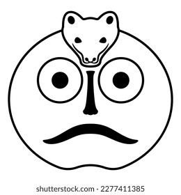 Round face of owl man with bear head. Totem ancestor. Ancient Siberian ethnic mask. Permian animal style. Black and white linear silhouette.