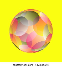 round facets bubble in orange pink shades on yellow