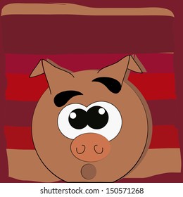 a round fat pork in a red background like a bacon