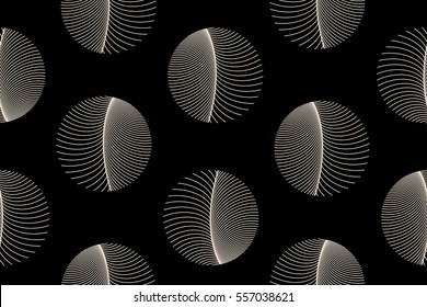 round feathers seamless pattern in black and white