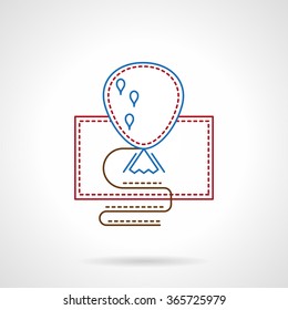 Round festive bauble in a frame. Party decorations. Thin color line style vector icon. Single web design element for business, site, app. 