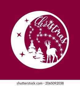 Round Festive stencil for creativity and home decor with your own hands. A month in the stars and a fabulous deer in the forest.