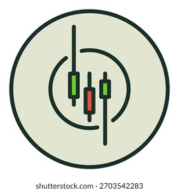 Arredondar Gráfico Financeiro com Candlestick Gráfico dentro do conceito de vetor ícone colorido ou símbolo
