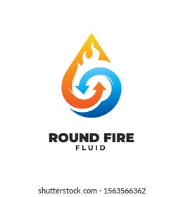 Round Fire with Drops Fluid Logo Vector Icon Illustration