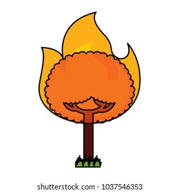 round fire tree burning damage ecology vector illustration