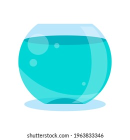 Round fish bowl, aquarium cartoon vector illustration. Blue fish tank flat icon isolated on white background