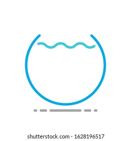 Round fishbowl with water wave isolated on white. Pet, home, freedom and captivity concept. Line art flat design. EPS 8 vector illustration, no transparency, no gradients