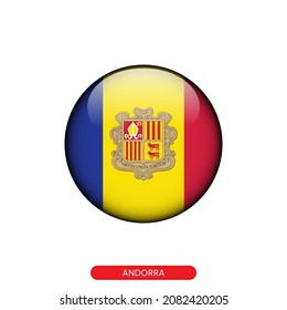 Bandera redonda de la plantilla de diseño de ilustraciones vectoriales de Andorra.
