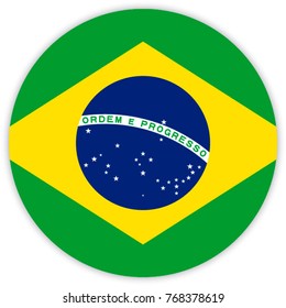 Round Flag Of Brazil. Circle Flag.