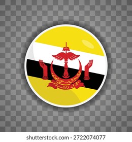 Round flag of Brunei, isolated on checkered background. Vector illustration
