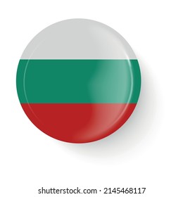 Round flag of Bulgaria. Pin button. Pin brooch icon, sticker. 3D vector style. Web button.