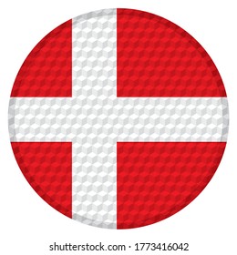 Round Flag Of Denmark Vector Illustration. Denmark National Flag Button. Cube Pattern. Cube Texture