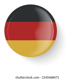 Round flag of Germany. Pin button. Pin brooch icon, sticker. 3D vector style. Web button.