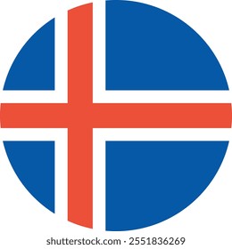 Round flag of Iceland represented in a vector format for educational and design purposes showcasing its distinct colors and cross design. Vector images are isolated on a transparent background.